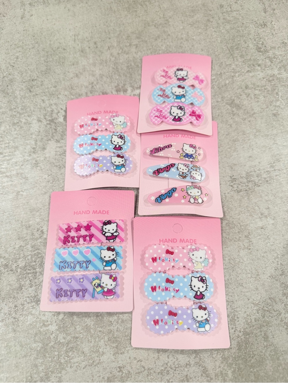 2/20 5 pk Hello Kitty Hair Clip Set 15 pc total-cute Sanrio gift handmade kawaii